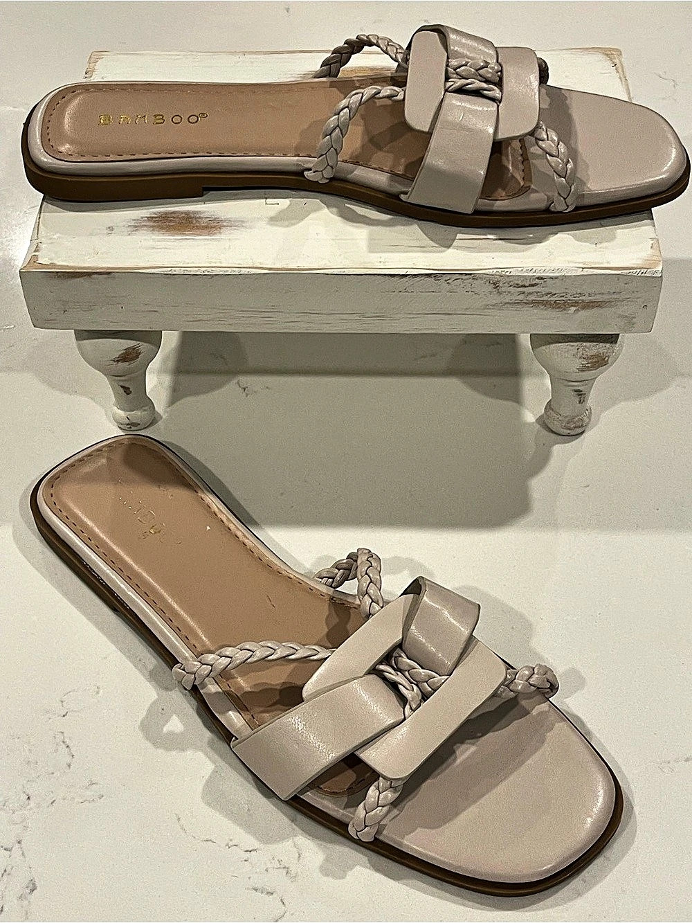 Bamboo Braided Strap Sandals in Beige